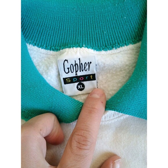 VTG Gopher Sport XL Sweatshirt Teddy Bear Collar Grandma White Crewneck USA - Picture 3 of 8